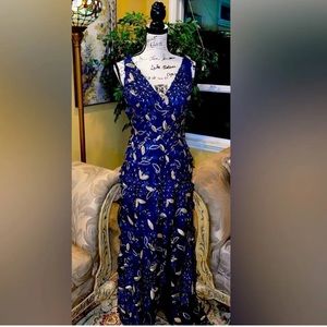XScape embroidered floral formal gown, navy, NWOT